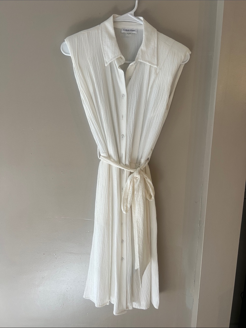 Calvin Klein Cream Button-Front Midi Shirt Dress with Tie Belt